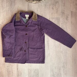 LL Bean Jacket Womens Purple Flannel Lined Chore Barn Work Coat Canvas